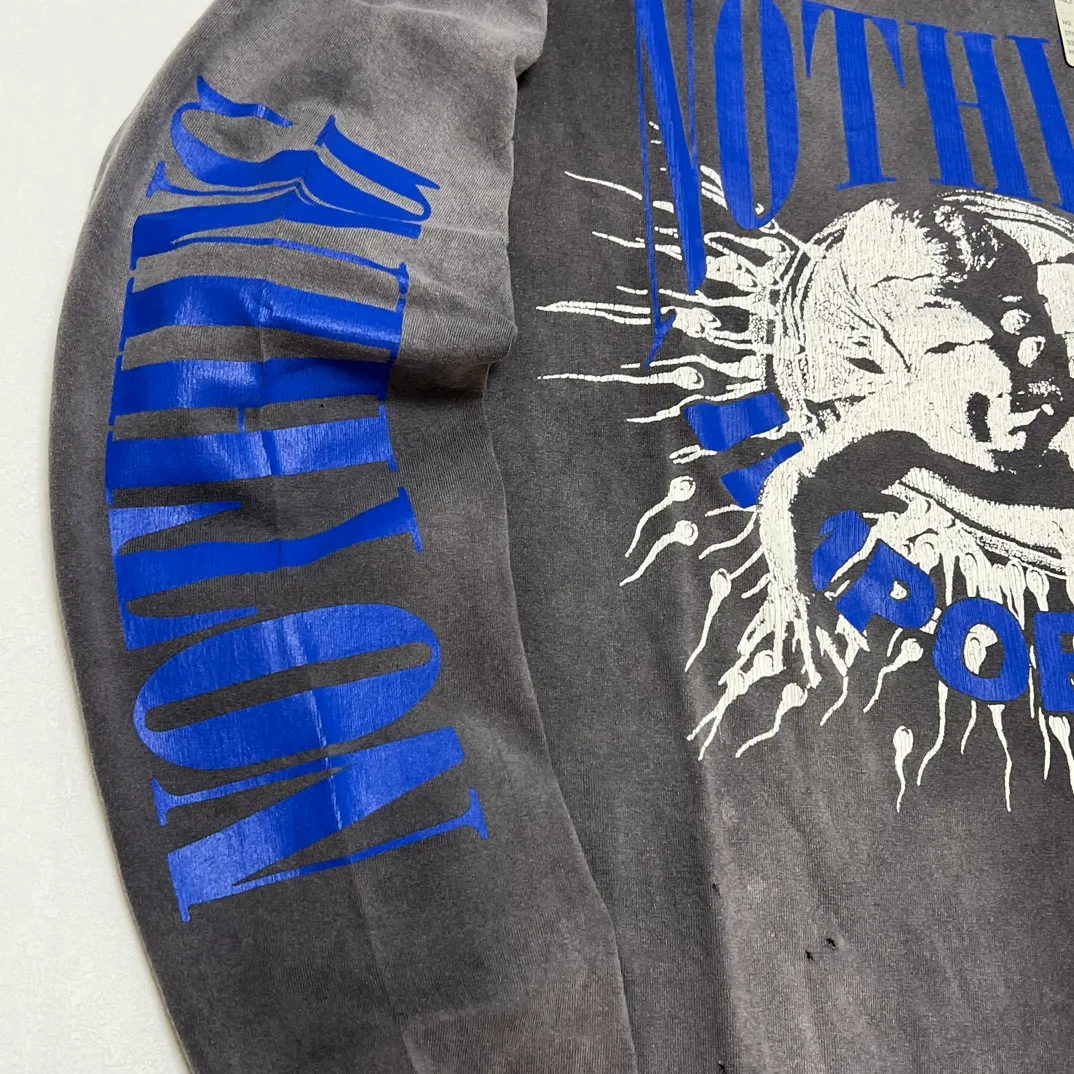 SAINT Mxxxxxx × Kosuke Kawamura's latest joint model KK_LS TEE/NOTHING IMP/BLK Holy Infant tadpole distressed long sleeves, wash black S-XL, original consistent wash mark/angel mark, original factory grade crack print, distressed mottled effect, heavy wash water, water spray fading, fade repositioning, pure handmade complex grinding and hanging